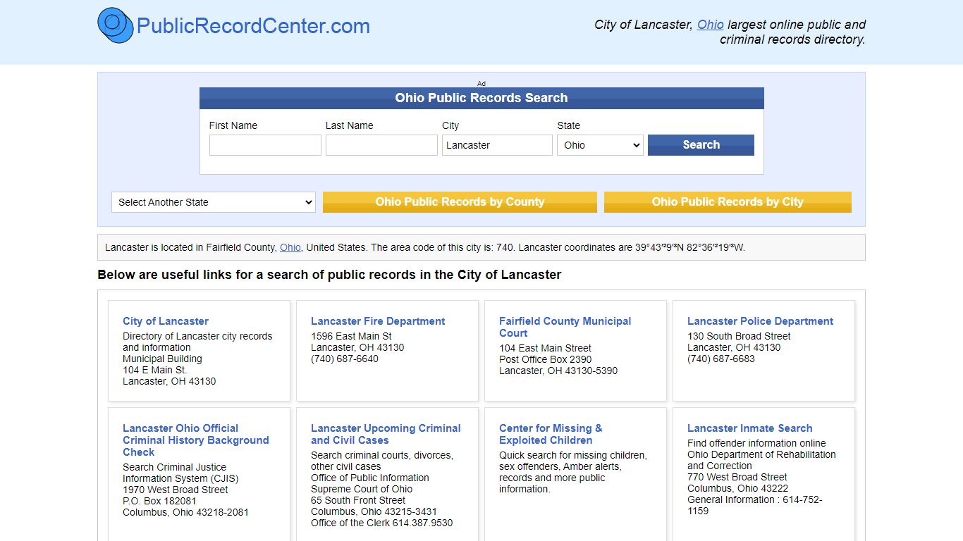 Lancaster, Ohio Public Records and Criminal Background Check